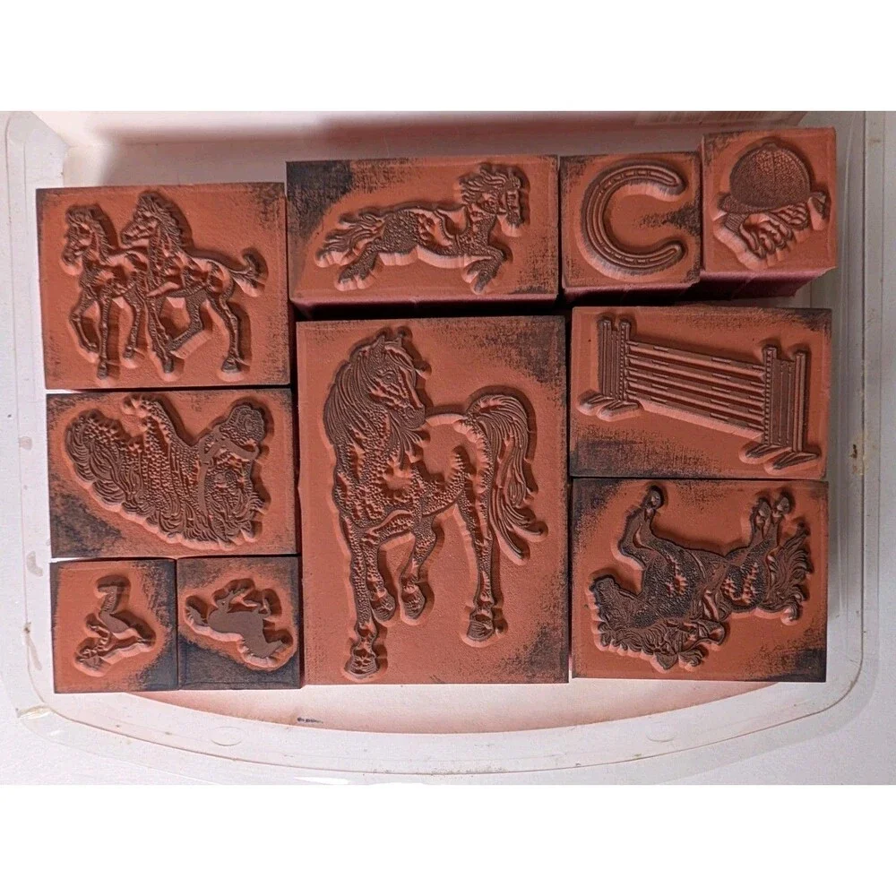 Vintage PSX Horse Stamps Equestrian Foam Foam Mounted 10 Pc Set Crafts Used 90s